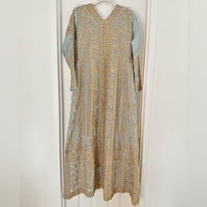 Elegant Gold and Blue Women's Dress
